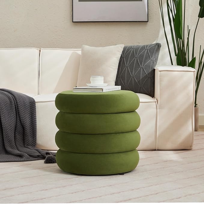Flouki 19.5" Storage Ottoman Round, Vanity Stools - Image 3