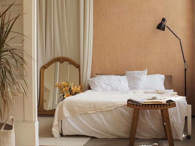 Brown Grasscloth Wallpaper Peel and Stick 393.7" Textured Brown Contact Paper - Image 4