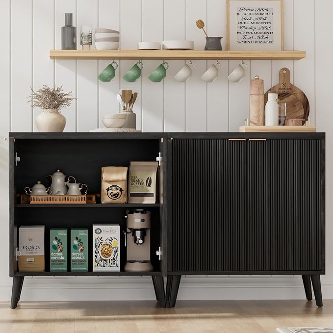 Homleke Buffet Cabinet with Storage, Modern Fluted Accent Sideboard with Doors - Image 7