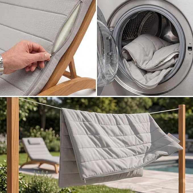 Quilted Chaise Lounge Outdoor Patio Furniture Cushions | Water-Resistant Patio - Image 5