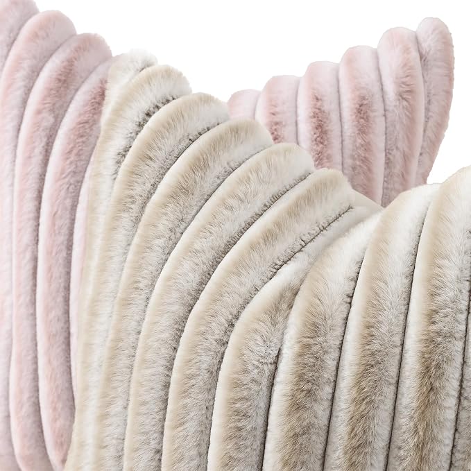 decorUhome Summer Cozy Faux Fur Throw Pillow Covers 22x22 Set of 2 Decorative - Image 2