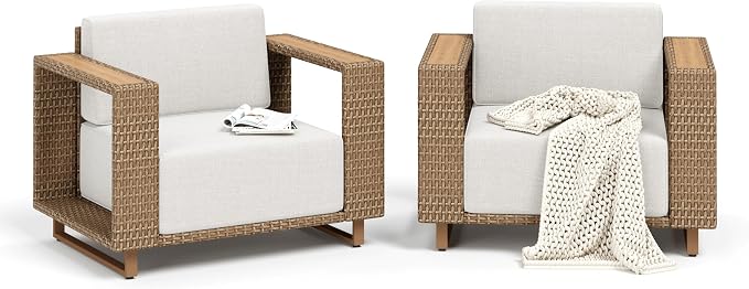 SUNSHINE VALLEY 2 Pieces Patio Furniture Set, Outdoor Rattan Wicker Armchairs - Image 8