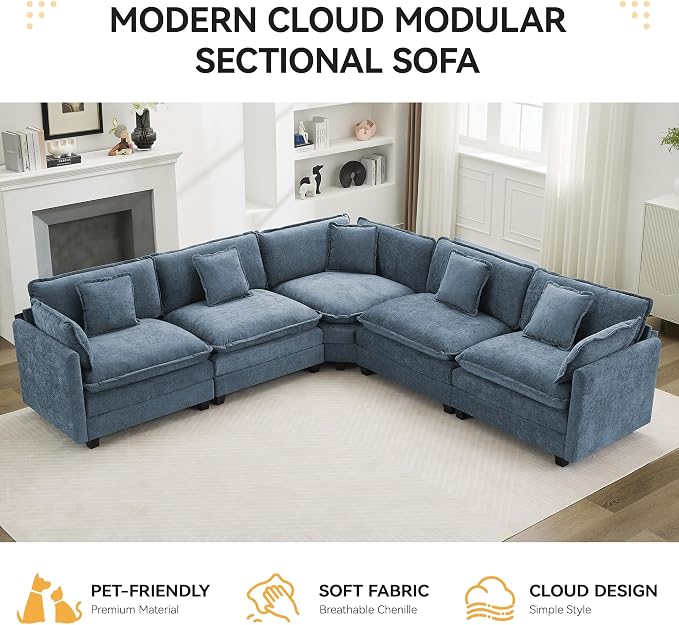 113'' V Shaped Cloud Sectional Sofa, Oversized Deep Seat Couches - Image 7