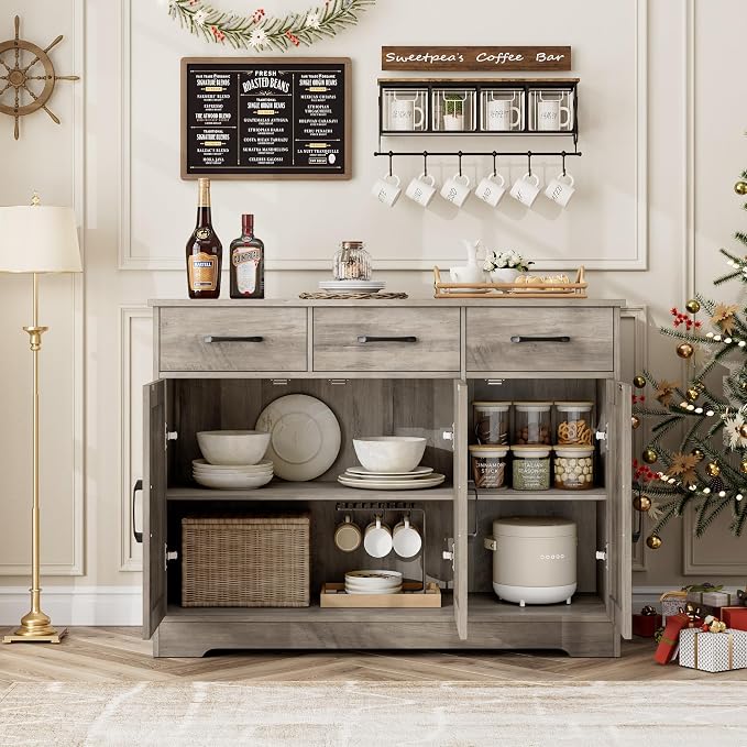 HOSTACK Modern Farmhouse Buffet Sideboard Cabinet, Barn Doors Storage Cabinet - Image 4