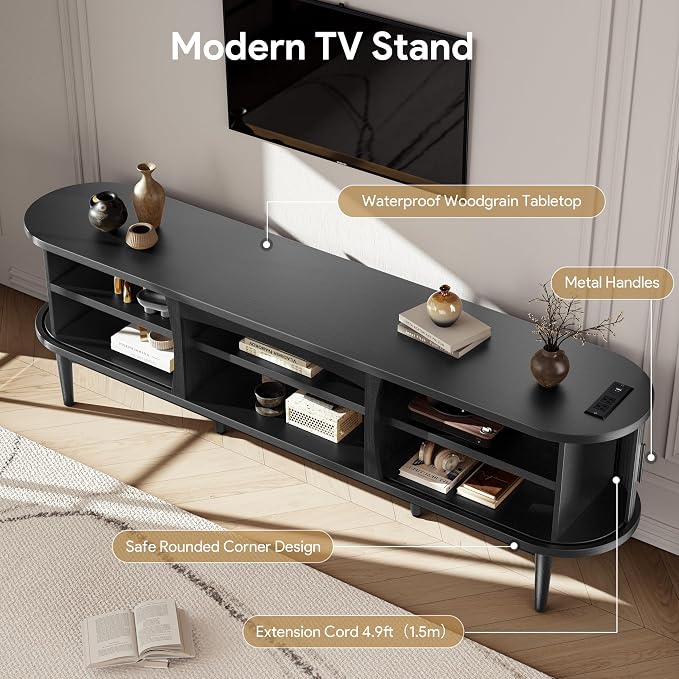 Decofy Mid Century TV Stand for TVs up to 90 Inches, Entertainment Center - Image 6