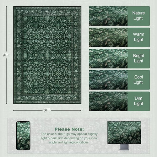 6x9 Area Rugs Living Room Rug: Washable Vintage Distressed Floral Rug No Slip - Image 2