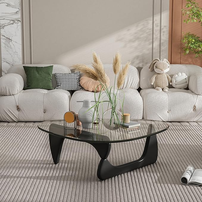 EASYSOUL Modern Glass Coffee Table, 32.68" D x 22.44" W x 15.75" H, Abstract by EASYSOUL