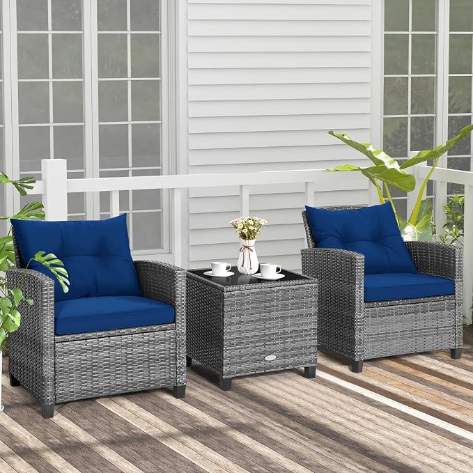 COSTWAY 3-Piece Patio Furniture Set, Outdoor Wicker Rattan Sofa - Image 2