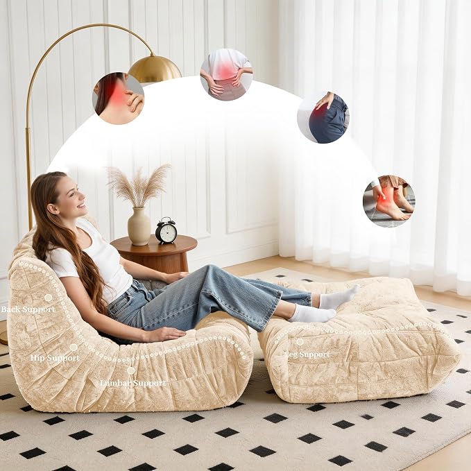 Bean Bag Ottoman, Memory Foam Lazy Bean Bag Sofa, Fireside Chair Foot Rest - Image 6