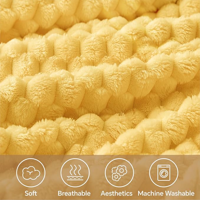 BEDELITE Jacquard Blanket- 3D Fleece Decorative Yellow Throw Blanket, Super - Image 3