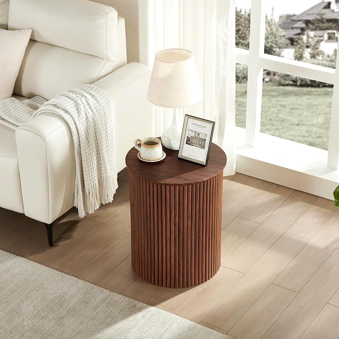 AVZEAR Small Round Side Table Fluted Night Stand Set of 2, 17.7" Mid Century - Image 9