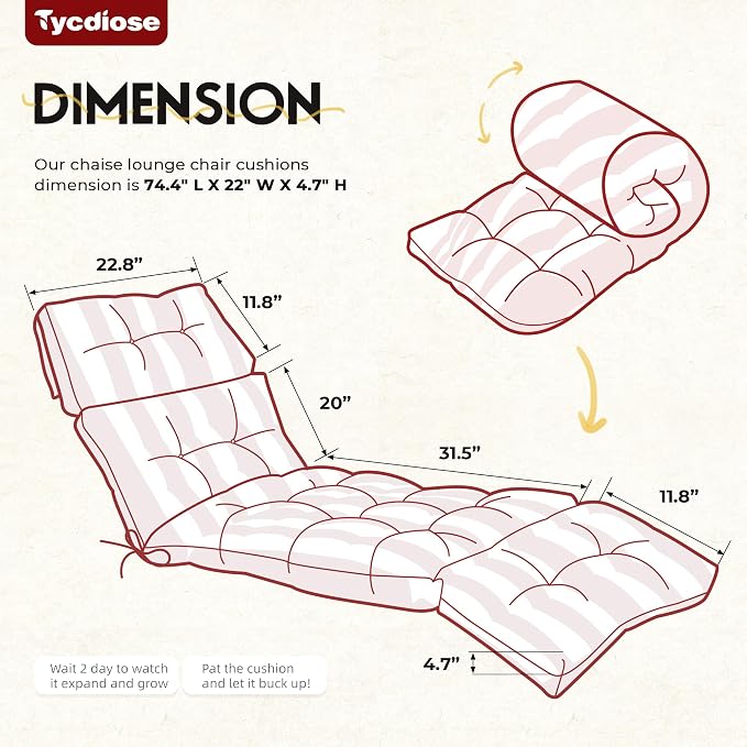 Outdoor Chaise Lounge Chair Cushion Waterproof 74.4 x 22 x 4.7 Inches Memory - Image 3