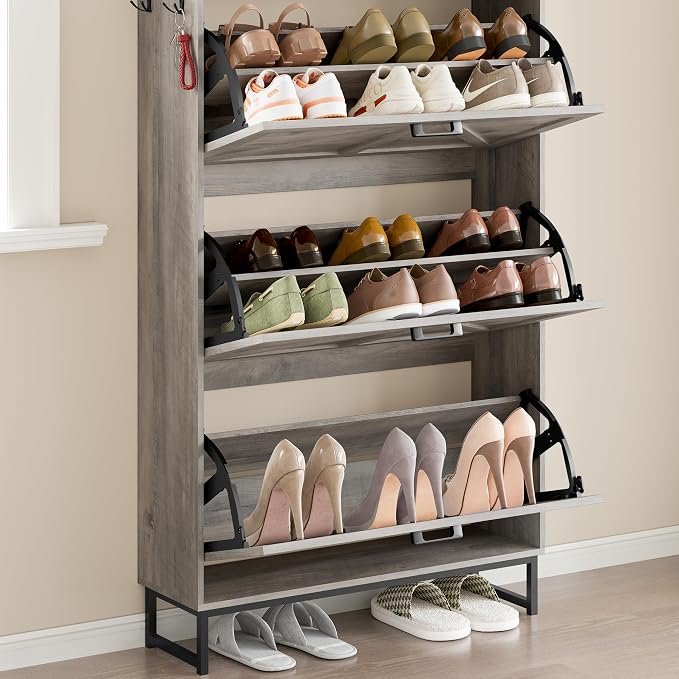 BORNOON Shoe Cabinet with 3 Flip Drawers Narrow Shoe Storage Cabinet Organizer - Image 6