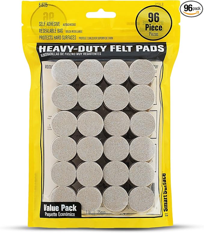 Smart Surface 8725 Heavy Duty Self Adhesive Furniture Felt Pads 1-Inch Round by Smart+Surface+Products