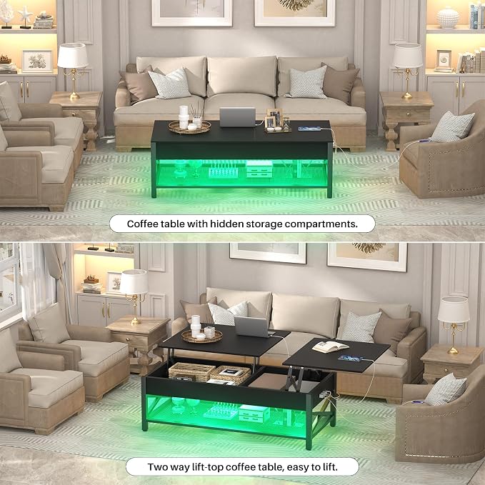 Aheaplus Black Lift-Top Coffee Table - Image 7