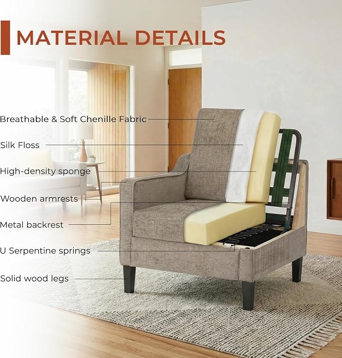TLSUNNY Mid-Century Accent Chair, Modern Upholstered Chenille Armchair & Padded - Image 6