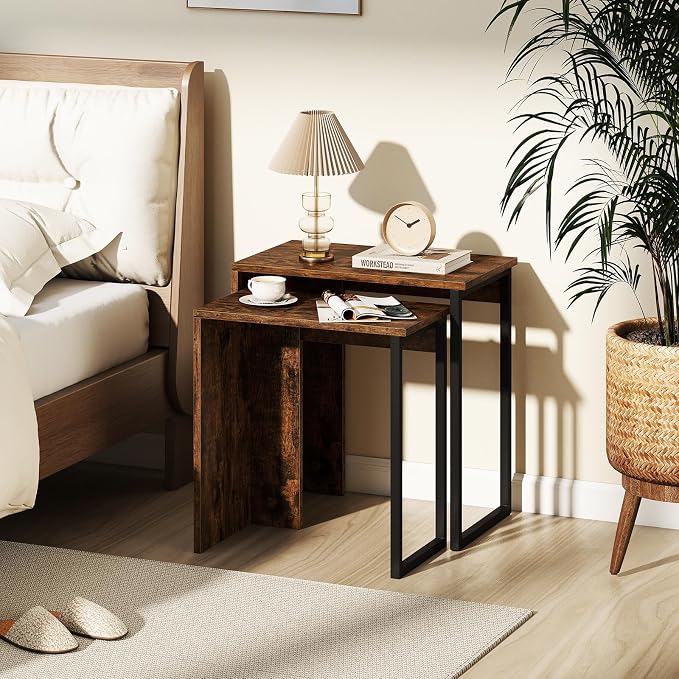 Giantex Nesting Coffee Table Set of 2, Rectangular Stackable Side Tables - Image 4