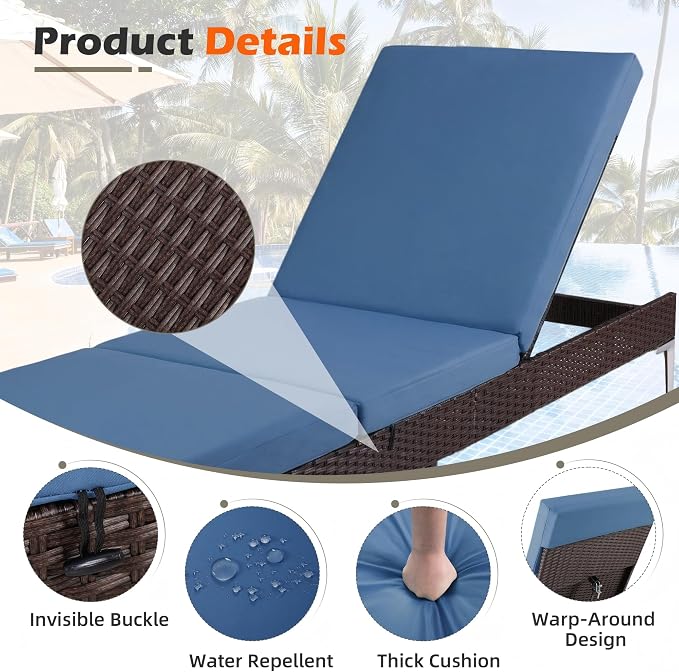 HOMREST Outdoor Chaise Lounge Chair Set of 2, Patio Wicker Lounge Chairs - Image 4