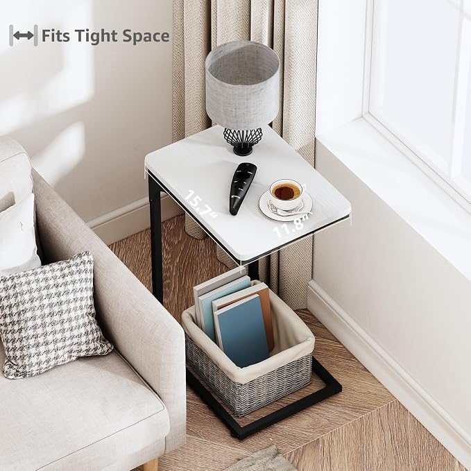 QEEIG C Table Side Table Set of 2 Living Room Sets C Shaped Couch Tray End - Image 2