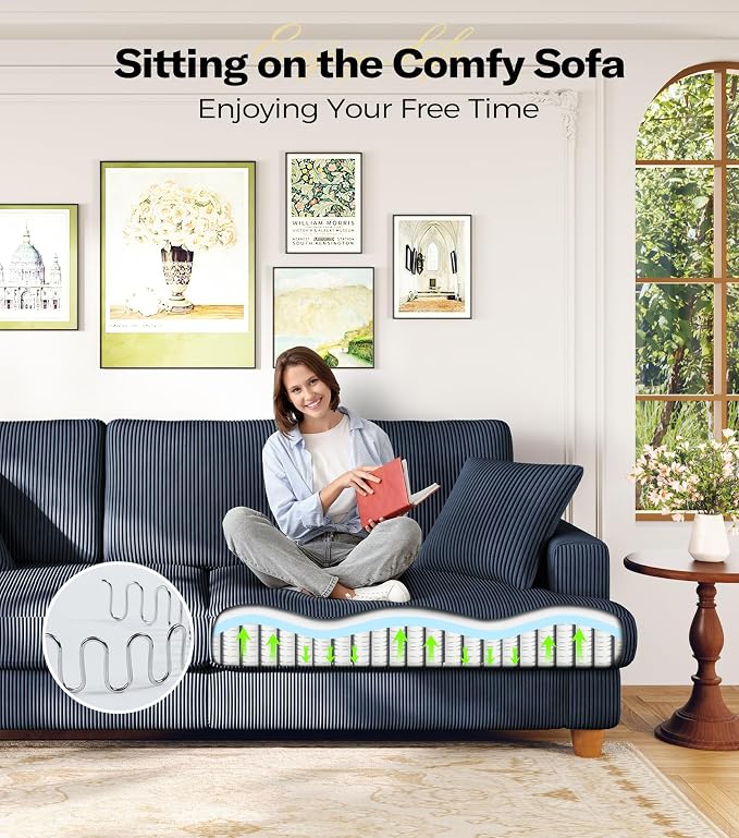 Kidirect 87in Corduroy Couch, Sofa No Tool Assembly, Comfy Couches - Image 8