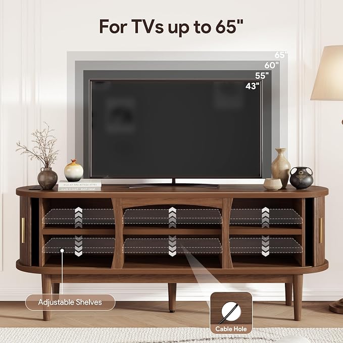 Decofy Mid Century TV Stand for TVs up to 65 Inches, Entertainment Center - Image 3