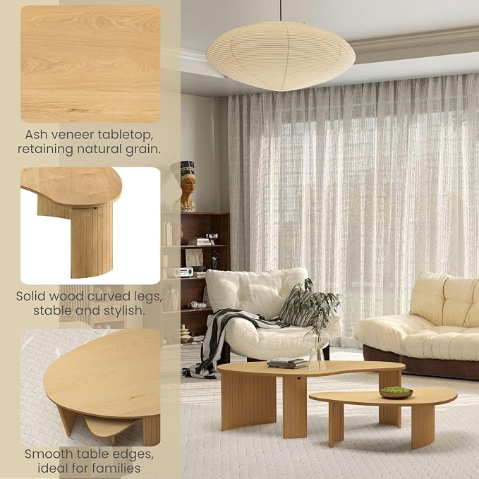 Nesting Coffee Tables Set of 2 – Cloud/Mango Shaped Ash Veneer Top - Image 9