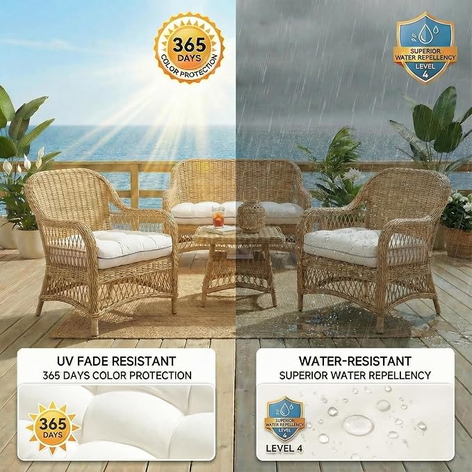 1 MIDDLE ONE Wicker Chair Cushions 3 Pieces Set - Image 3