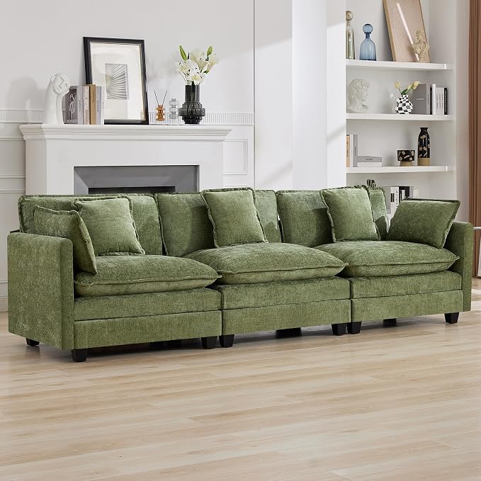 111'' Sectional Cloud Deep Seat Couch, Modern Comfy Chenille Modular Sectional - Image 7