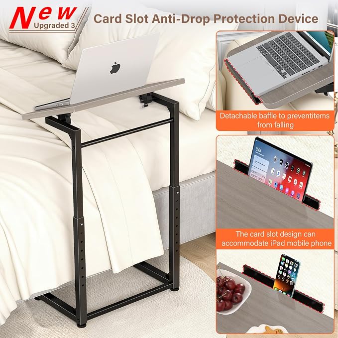 Tv Tray Table, 8-Level Adjustable Height Couch Side Table，90° Tilt Angle - Image 4