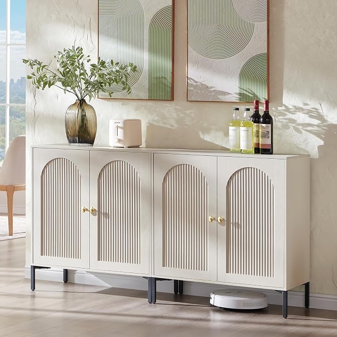 IFBUY Modern Sideboard Buffet Cabinet, 61.75" W Fluted Arched Buffet Cabinet by IFBUYFarmhouseFurniture