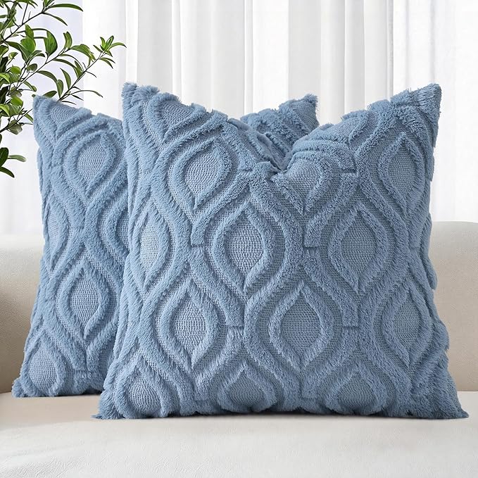 decorUhome Throw Pillow Covers 24x24 Inch Set of 2, Soft Plush Faux Wool Dusty by decorUhome