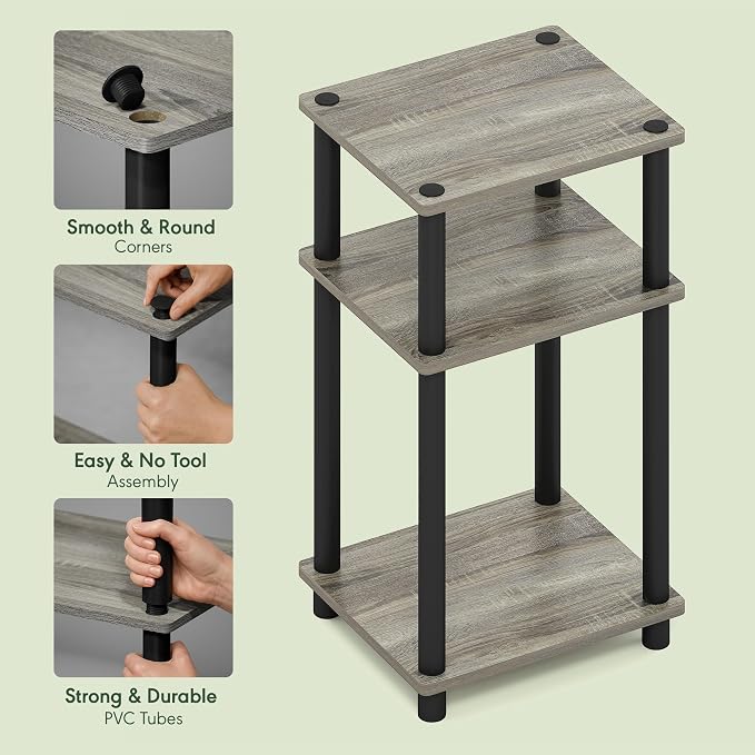 Furinno JUST Side Table Set of 2, 3-Tier Modern End Tables, Open Shelves Night - Image 4