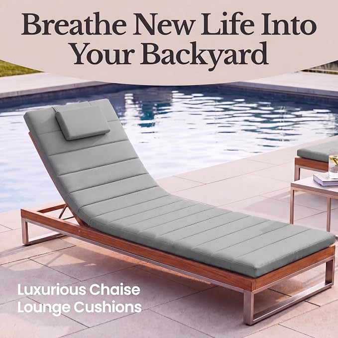 Quilted Chaise Lounge Outdoor Patio Furniture Cushions | Water-Resistant Patio - Image 2