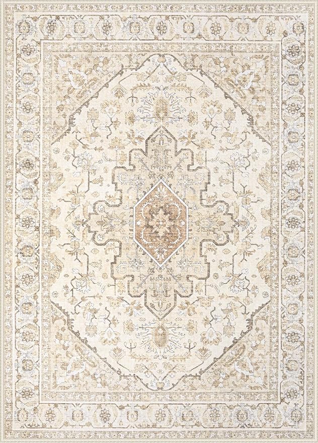 Area Rugs 8x10 Vintage Rug: Large Washable Living Room Rug Retro Medallion - Image 8