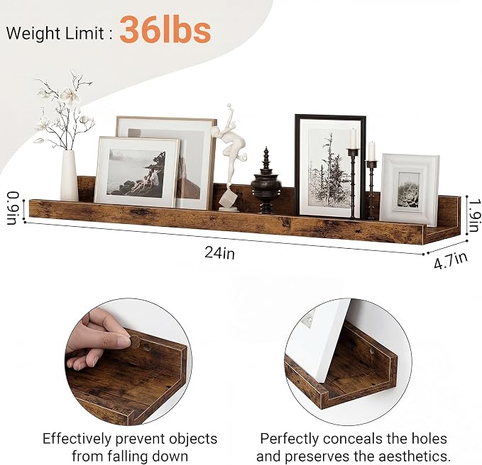 Floating Shelves for Wall, 24 inch Wood Floating Shelves Set of 2, Picture - Image 3
