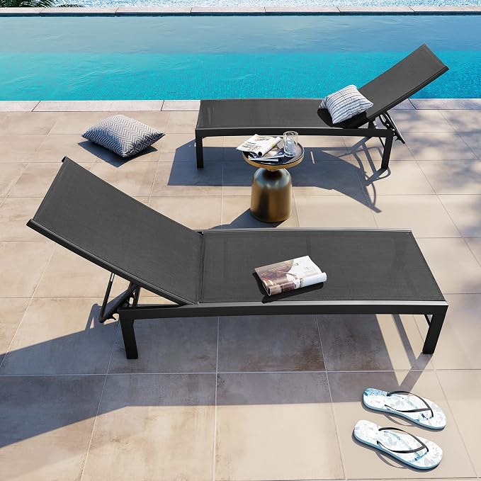 Crestlive Products Lounge Chair Outdoor Set of 2, Aluminum Pool Chaise Lounge - Image 3