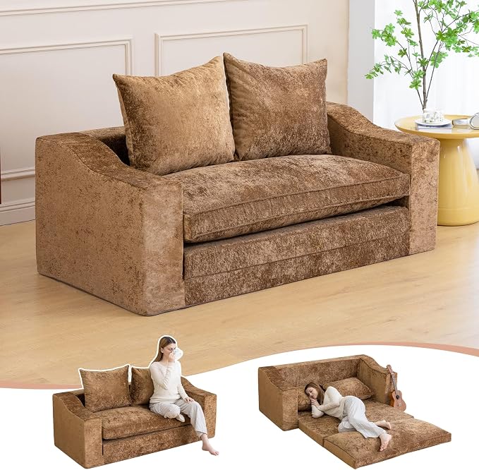 61" Convertible Sofa Bed Loveseat, Memory Foam Boneless Floor Couch by SnugSofeeFoamSofa
