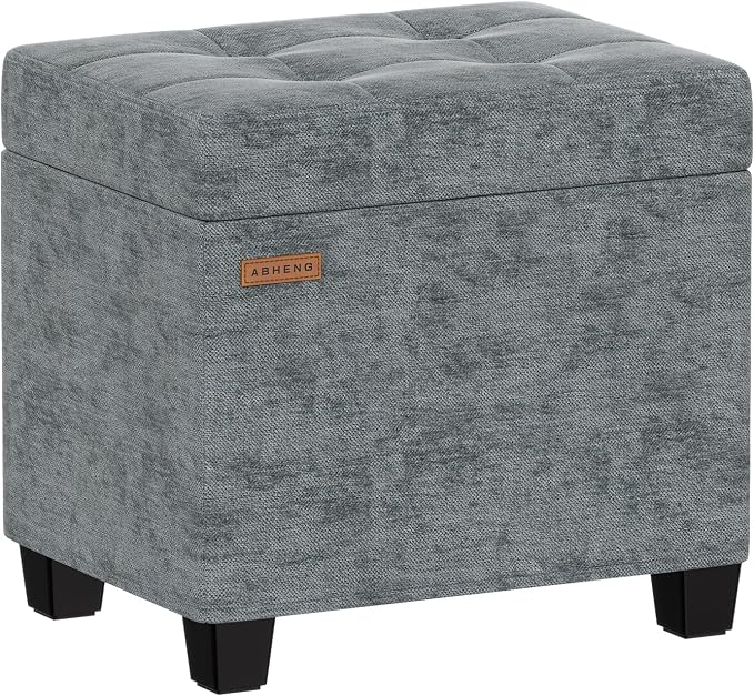 ABHENG Chenille Metal Framed Storage Ottoman, 12.2" D x 16.1" W x 17.7" H by Liveinacomfortablehome