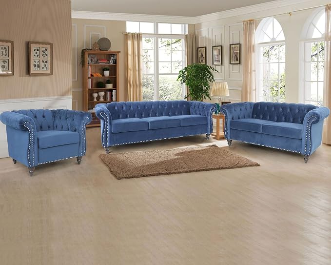 RARZOE Modern 2 Pieces Living Room Sofa Set, Contemporary Tufted Button Velvet - Image 3