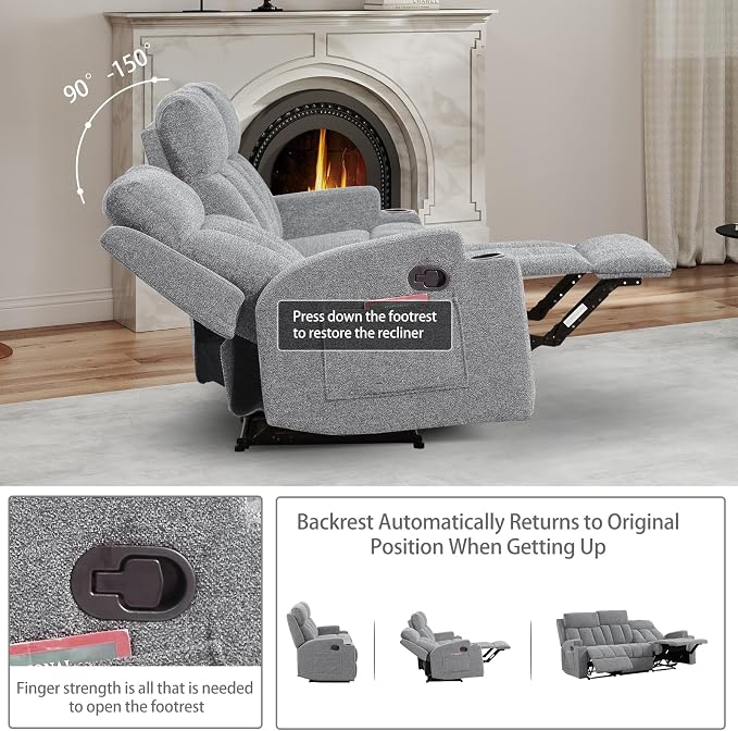 CANMOV Manual Recliner Sofa Set, Fabric Reclining Sofa Chair - Image 6