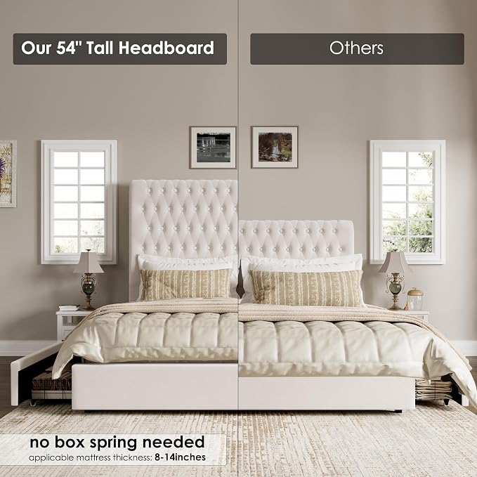 Queen Size Bed Frame 54" Tall Headboard - Image 5
