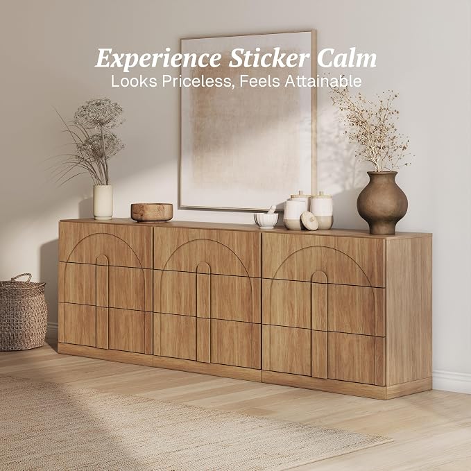 BELLEZE Sideboard Cabinet with 3 Drawers, Large Fluted Sideboard with Storage - Image 4