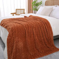 Puncuntex Burnt Orange Throw Blanket 90"×90" inches Fuzzy 3D Jacquard by Puncuntex
