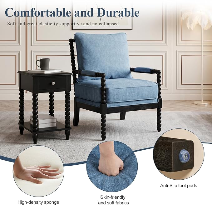 DUHOME Linen Fabric Spindle Accent Chair - Image 4
