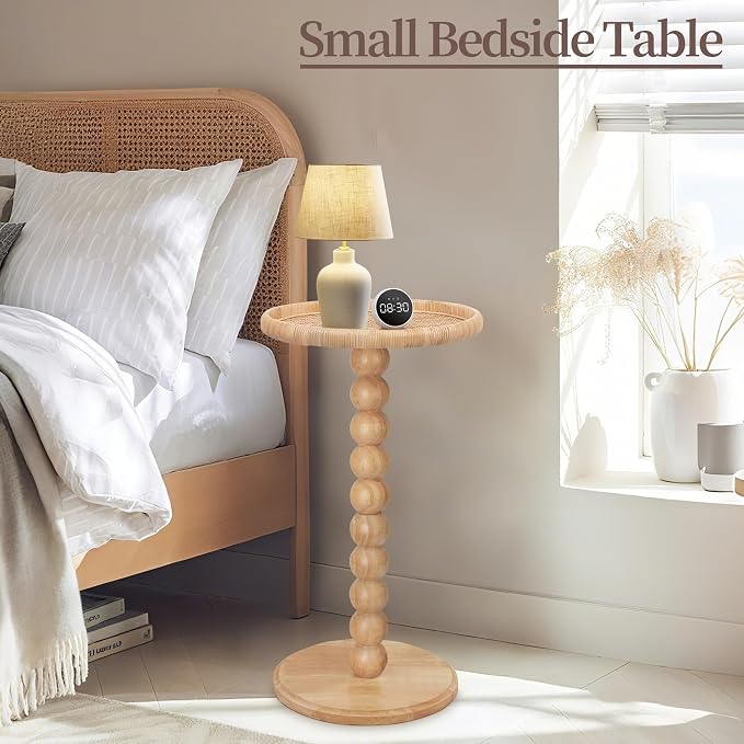 Drink Table, Boho Rattan Small Round Side Table - Image 6