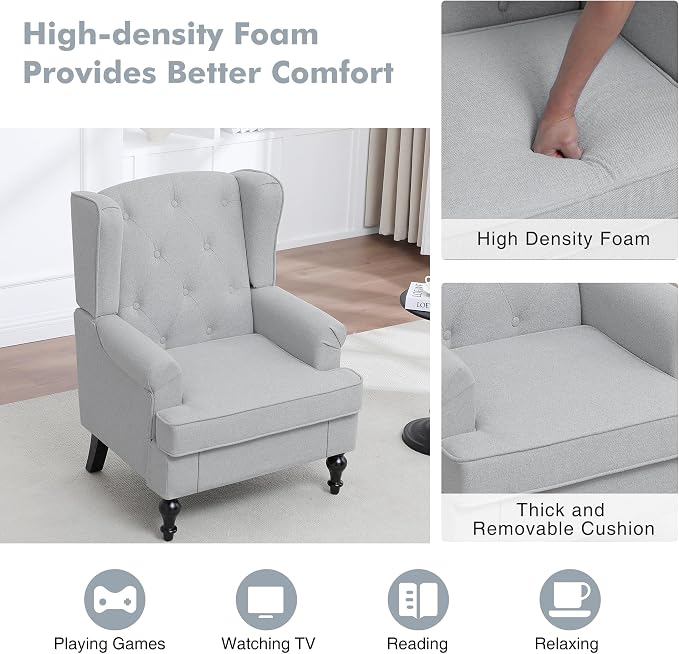 Accent Chair for Living Room, Mid Century Modern Upholstered Armchair, Wingback - Image 4