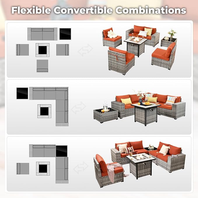 ovios 7 Pieces Patio Furniture Set, Outdoor Wicker Sectional Sofa - Image 2