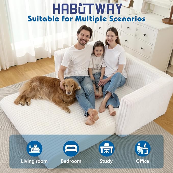 HABUTWAY 49.8" Loveseat Boneless Couch, 4-in-1 Convertible Sofa Bed, Plush Fur - Image 7