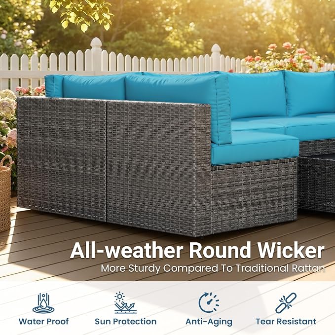May in Color 7 Pieces Wicker Outdoor Patio Furniture Set, Patio Sectional Sofa - Image 3