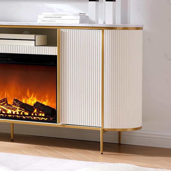 OKD Luxury 70" Fluted Fireplace TV Stand, Modern Chic Entertainment Center - Image 5